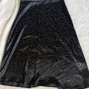 Satin Silky Black Midi Skirt Leopard Cheetah Animal Print SHEIN Size Large